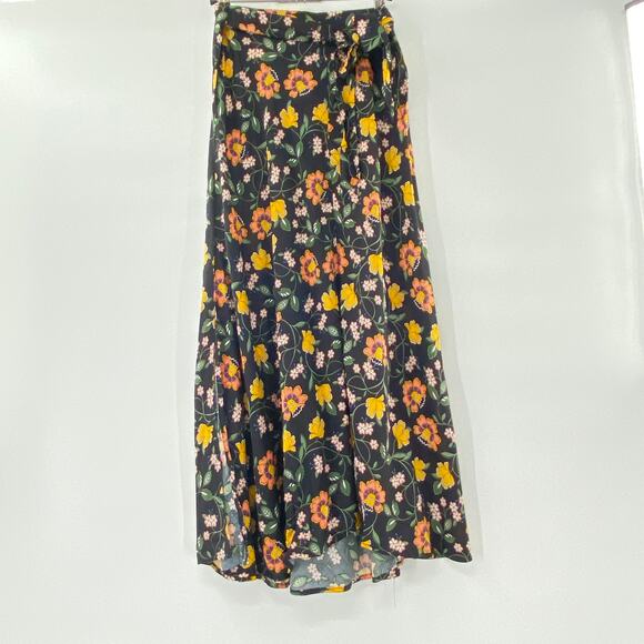 NEW T Tahari A-Line Skirt Black/Rust Floral Print Side Split Size 2 Modest Fairy - Picture 13 of 15